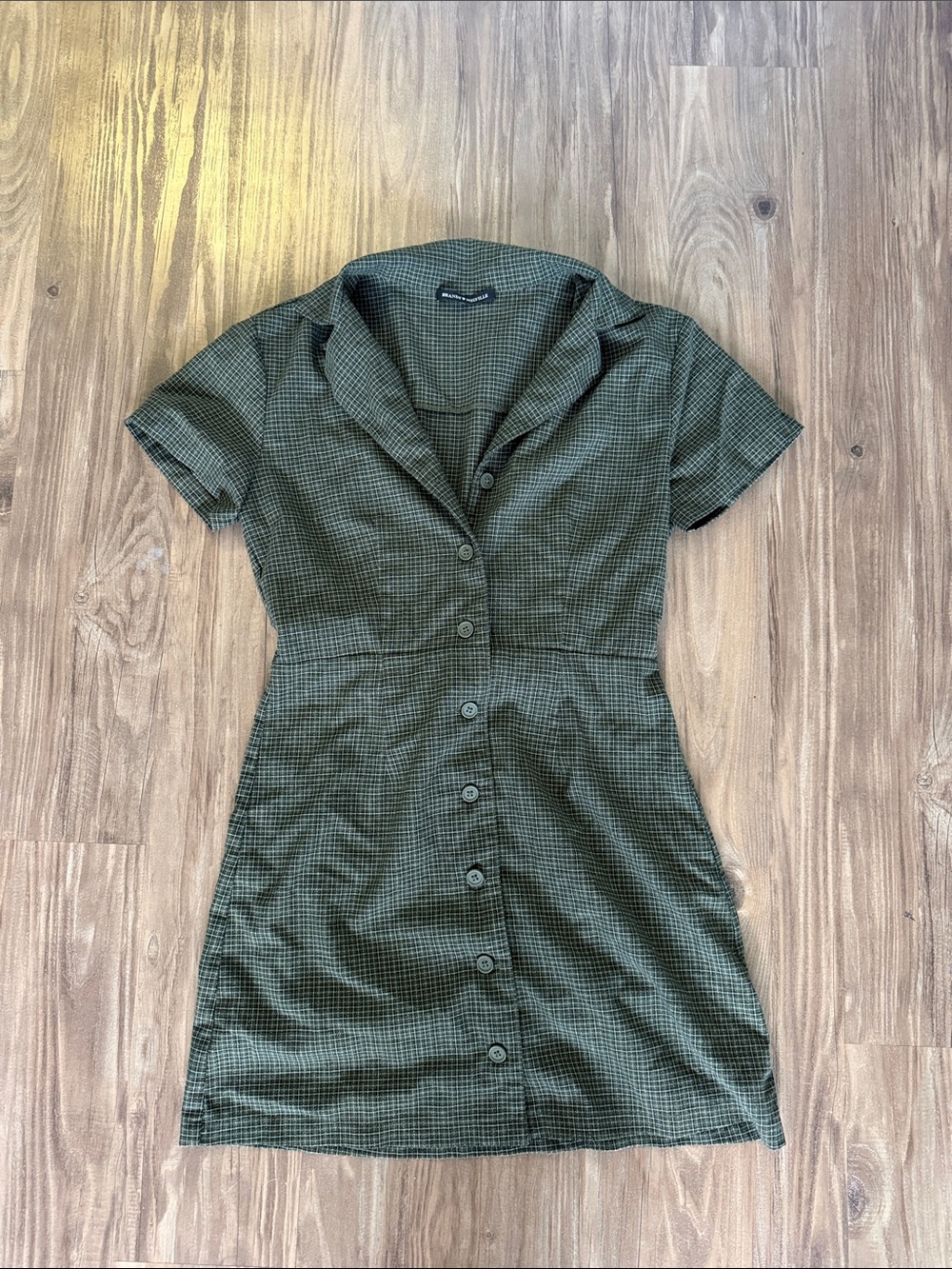 Brandy Melville Olive Green Button-Front Short Sleeve Dress